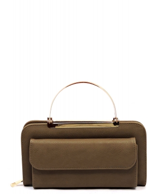 Fashion Round Top Handle Crossbody Clutch Wallet AD048 TAUPE